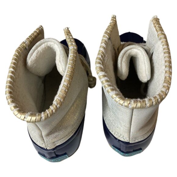 Jack Rogers Chloe Duck Boots Women 6 Blue White/Gold Waterproof Rain Snow Preppy - Picture 8 of 12